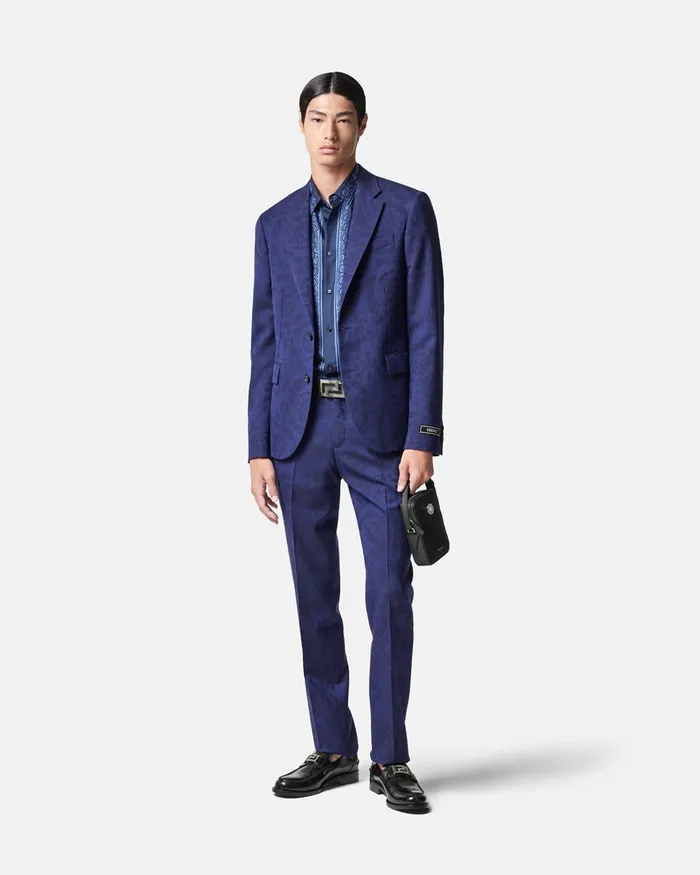 Versace Blazers and Suits Men Barocco Jacquard SingleBreasted Blazer Blue