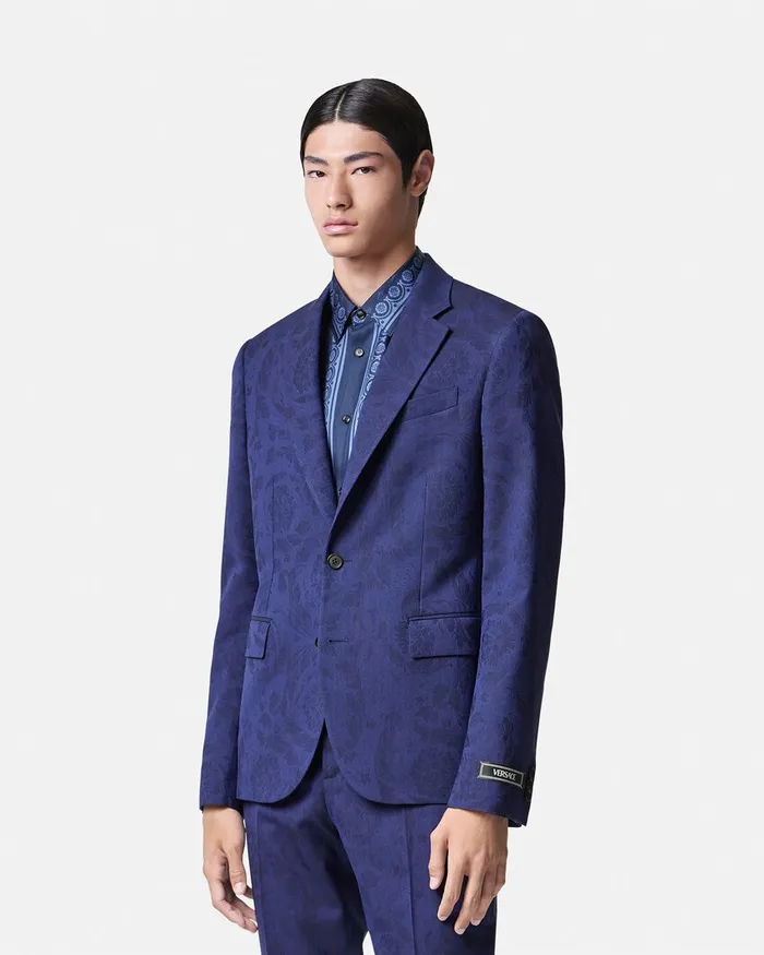 Versace Blazers and Suits Men Barocco Jacquard SingleBreasted Blazer Blue