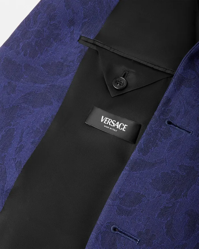 Versace Blazers and Suits Men Barocco Jacquard SingleBreasted Blazer Blue