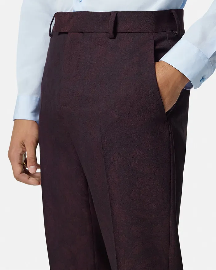 Versace Blazers and Suits Men Barocco Jacquard Wool Formal Pants Brown
