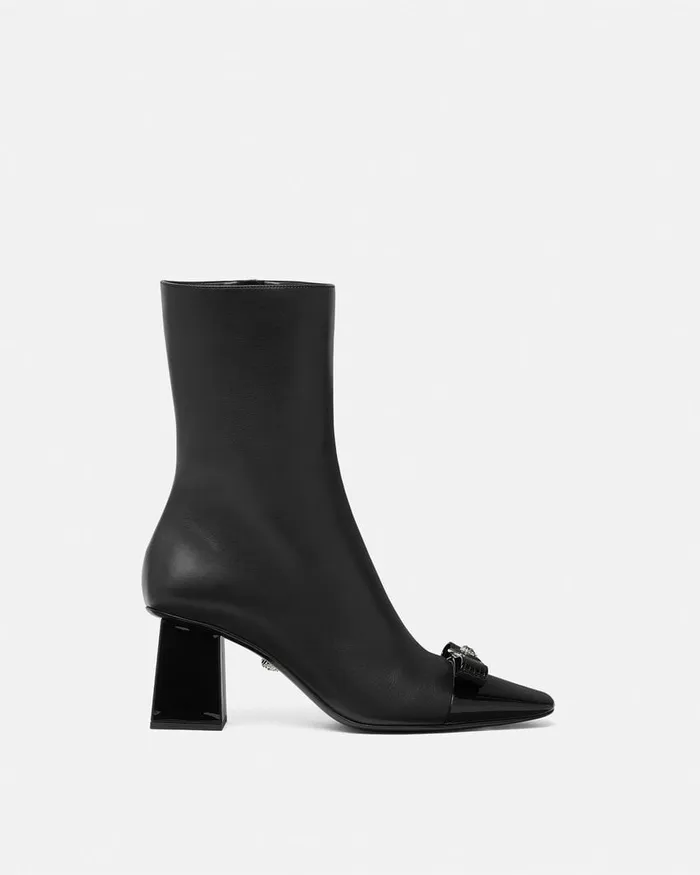 Versace Boots Women Gianni Ribbon Ankle Boots 70 Mm Blacksilver