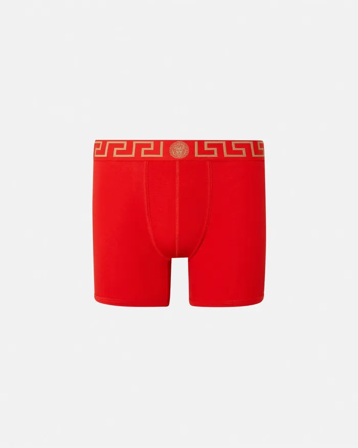 Versace Boxers Men Greca Border Long Trunks Red