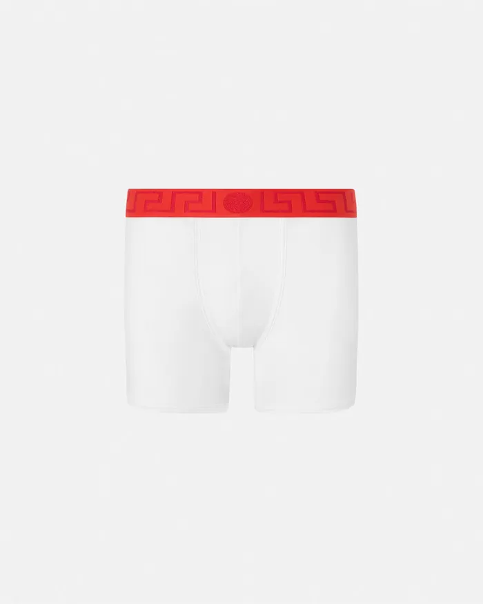Versace Boxers Men Greca Border Long Trunks Redwhite