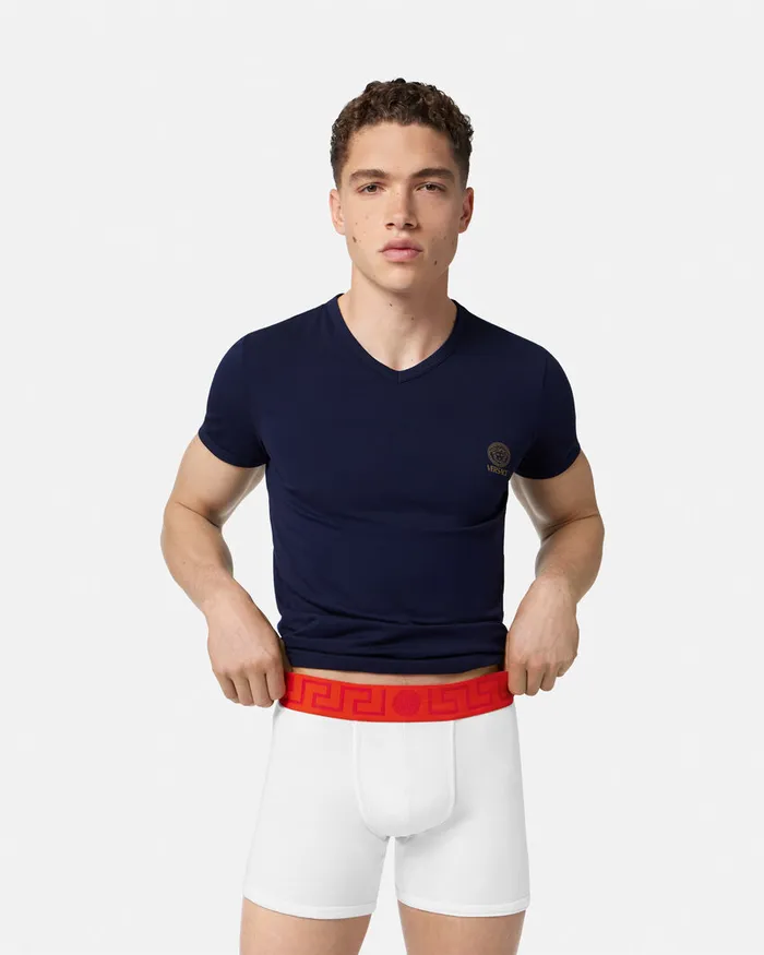 Versace Boxers Men Greca Border Long Trunks Redwhite
