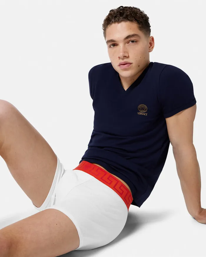 Versace Boxers Men Greca Border Long Trunks Redwhite
