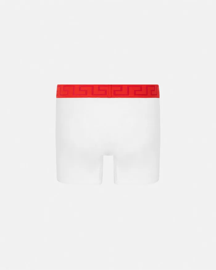 Versace Boxers Men Greca Border Long Trunks Redwhite