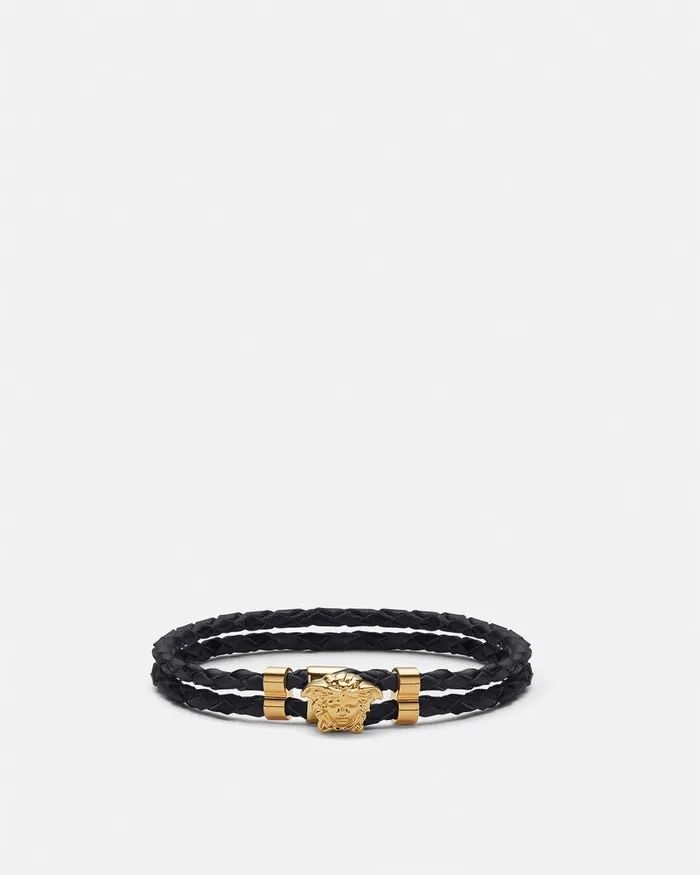 Versace Bracelets WomenMen Medusa Braided Leather Bracelet Blackgold