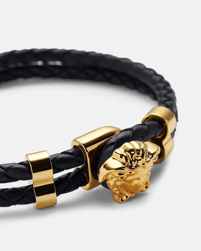 Versace Bracelets WomenMen Medusa Braided Leather Bracelet Blackgold