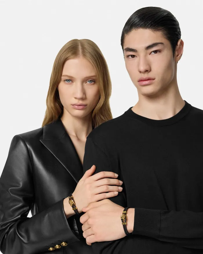 Versace Bracelets WomenMen Medusa Braided Leather Bracelet Blackgold