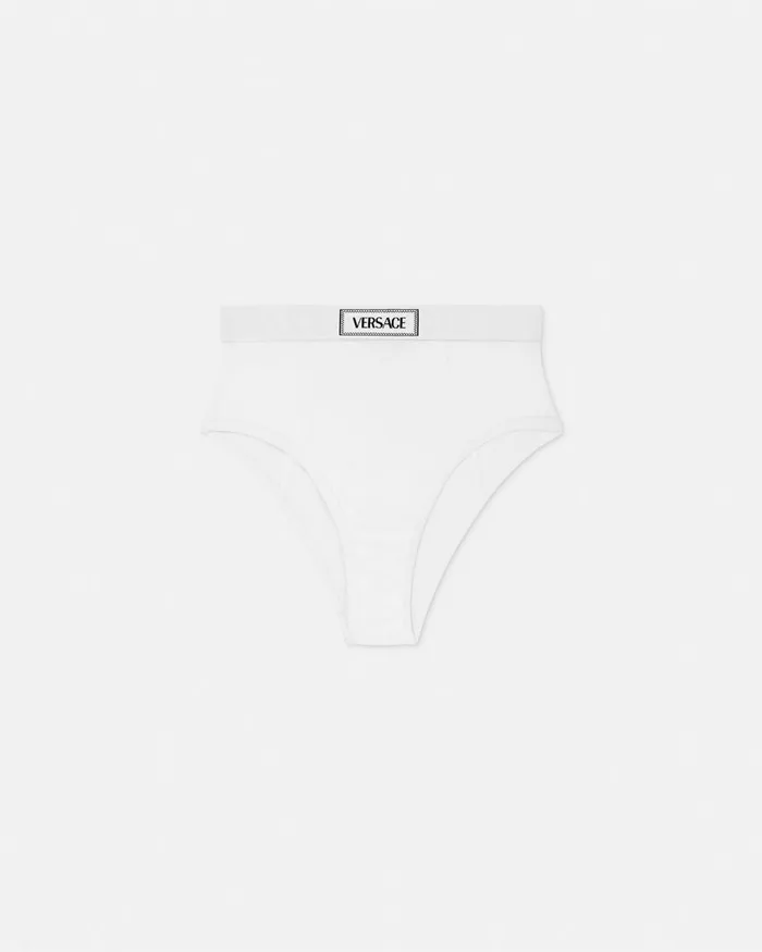 Versace Bras and Briefs Women 90s Vintage Logo Ribbed Briefs White