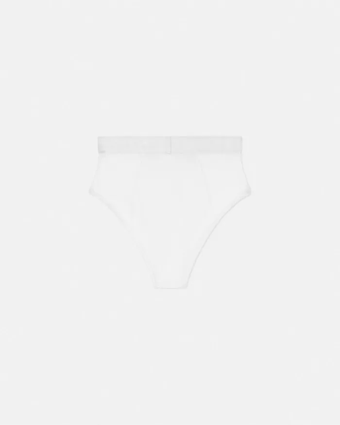 Versace Bras and Briefs Women 90s Vintage Logo Ribbed Briefs White