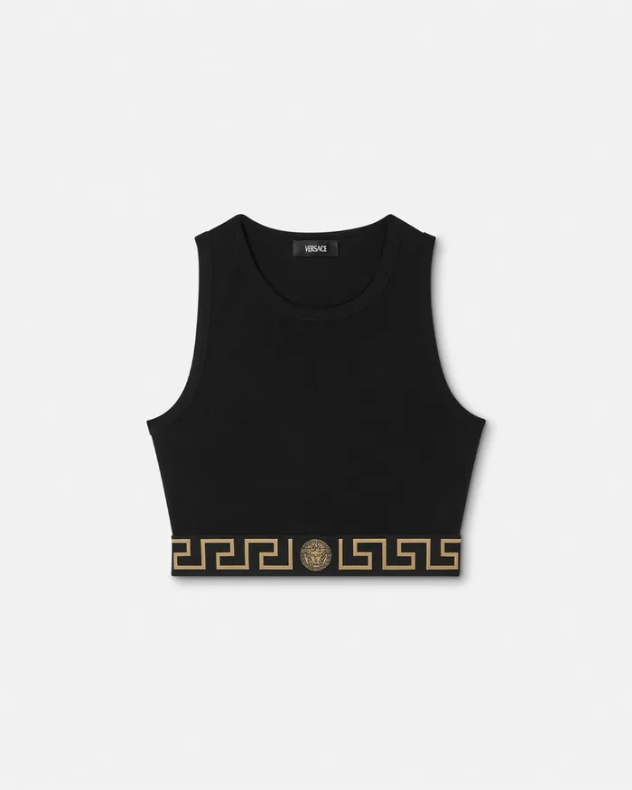 Versace Bras and Briefs Women Greca Border Crop Top Black