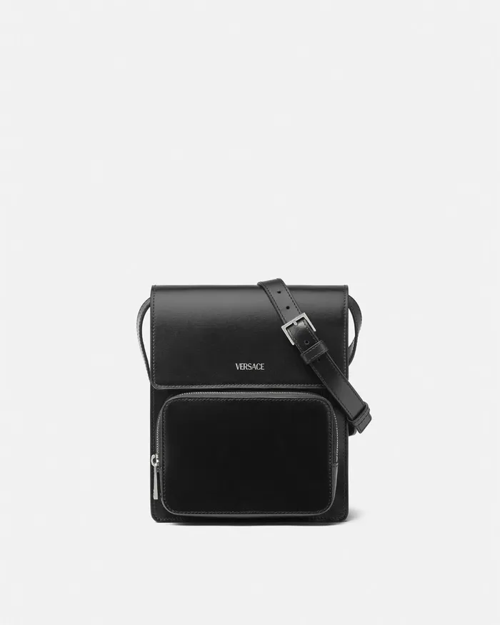Versace Cargo Men Leather Crossbody Cargo Bag Blacksilver