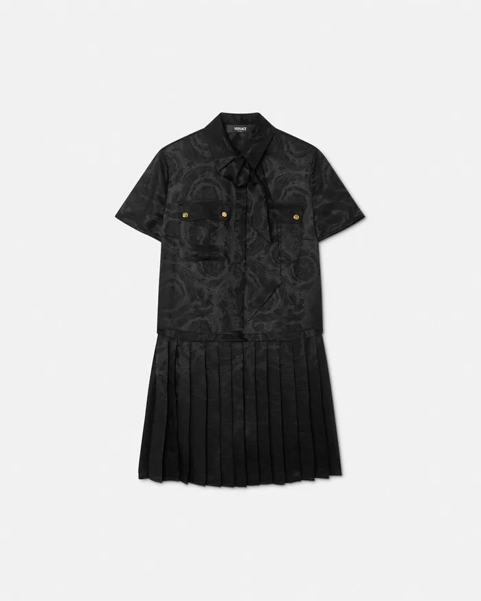 Versace Dresses Women Barocco Lavallire Pleated Mini Dress Black