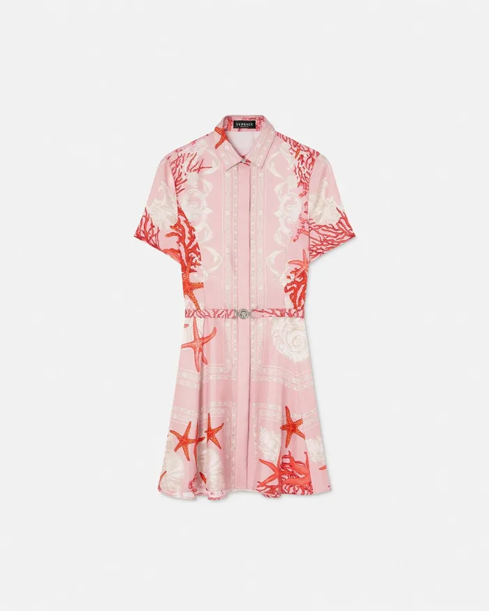 Versace Dresses Women Barocco Sea Silk Shirt Dress Pinkprint