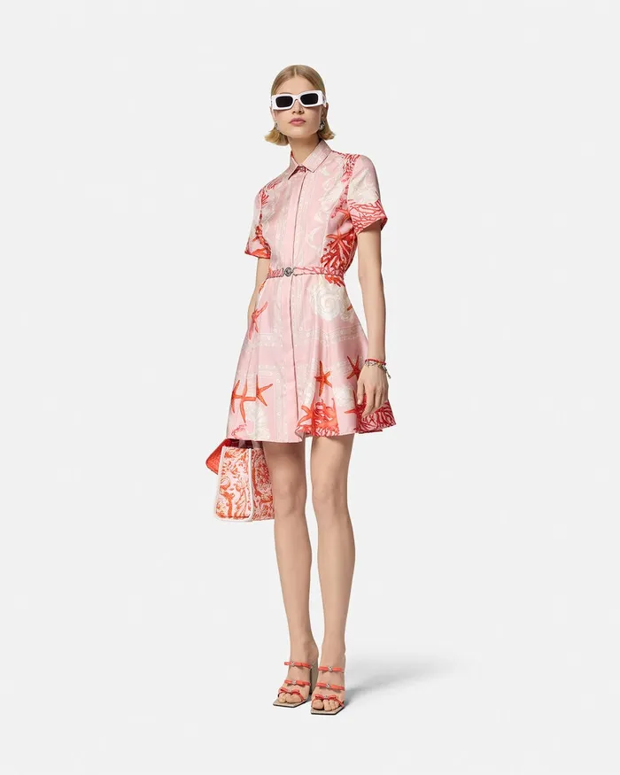 Versace Dresses Women Barocco Sea Silk Shirt Dress Pinkprint