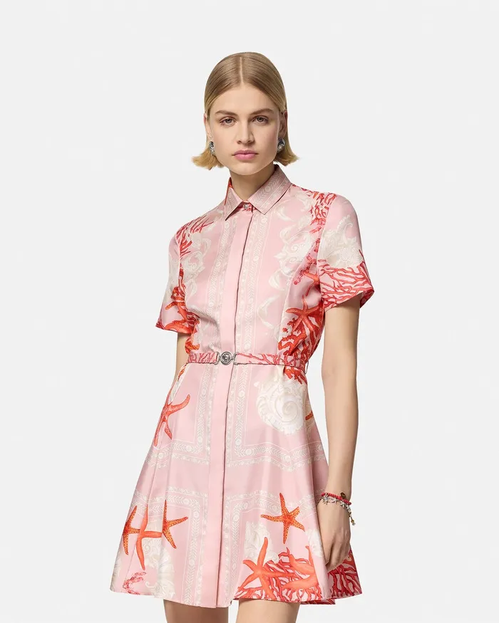 Versace Dresses Women Barocco Sea Silk Shirt Dress Pinkprint