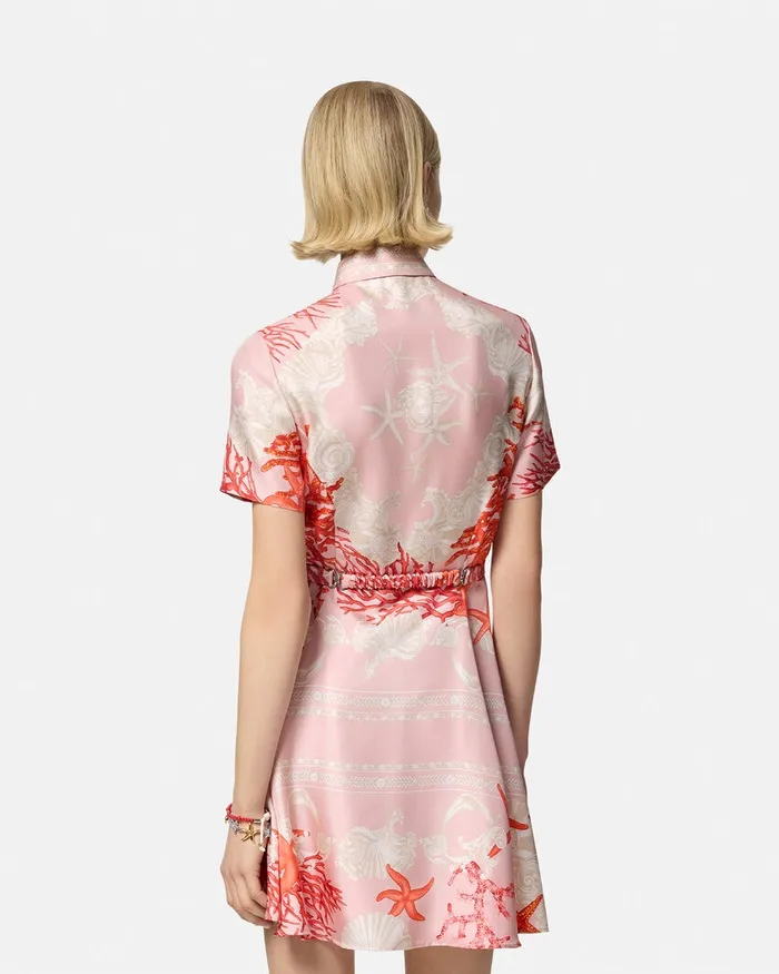 Versace Dresses Women Barocco Sea Silk Shirt Dress Pinkprint