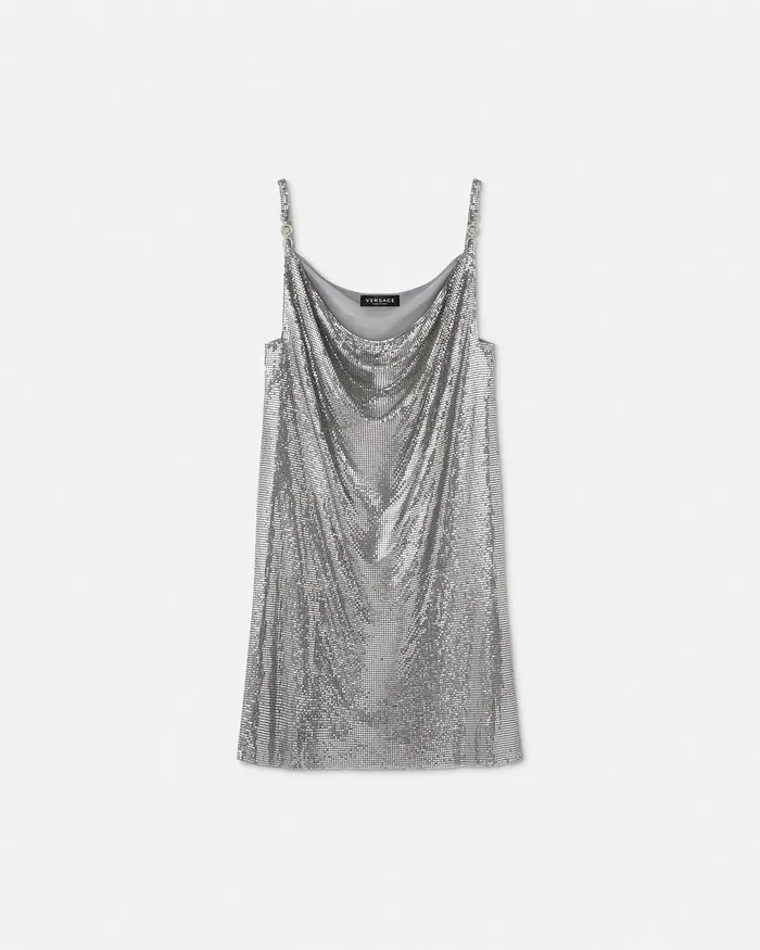Versace Dresses Women Metal Mesh Slip Mini Dress Silver