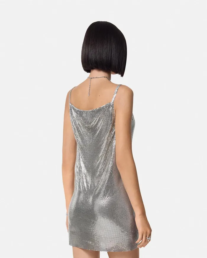 Versace Dresses Women Metal Mesh Slip Mini Dress Silver