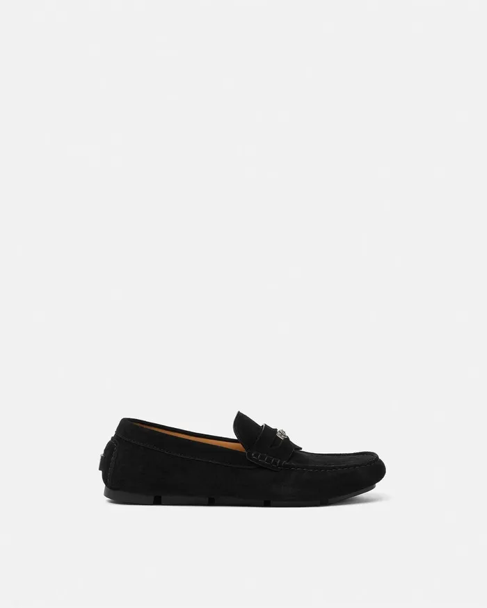 Versace Drivers Men Medusa Biggie Suede Driver Shoes Black
