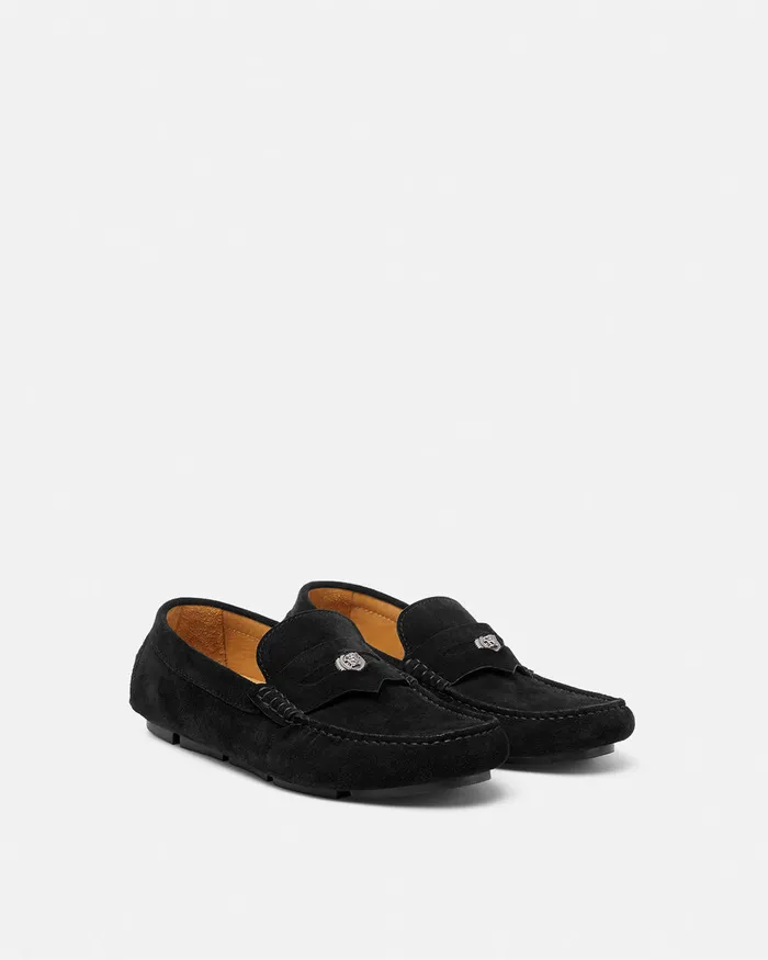 Versace Drivers Men Medusa Biggie Suede Driver Shoes Black