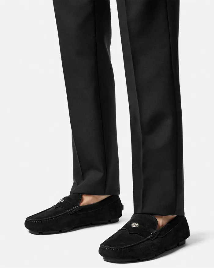 Versace Drivers Men Medusa Biggie Suede Driver Shoes Black