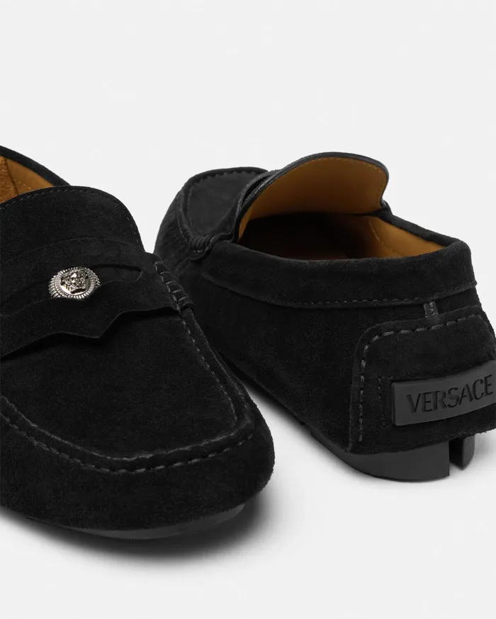 Versace Drivers Men Medusa Biggie Suede Driver Shoes Black