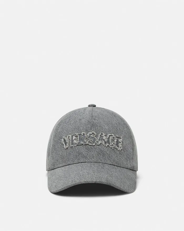 Versace Hats and Caps WomenMen Logo Denim Baseball Cap Black