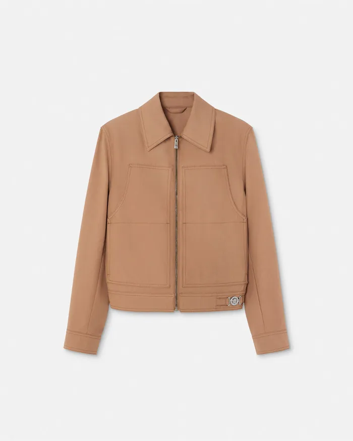 Versace Jackets and Coats Men Canvas Blouson Jacket Beige