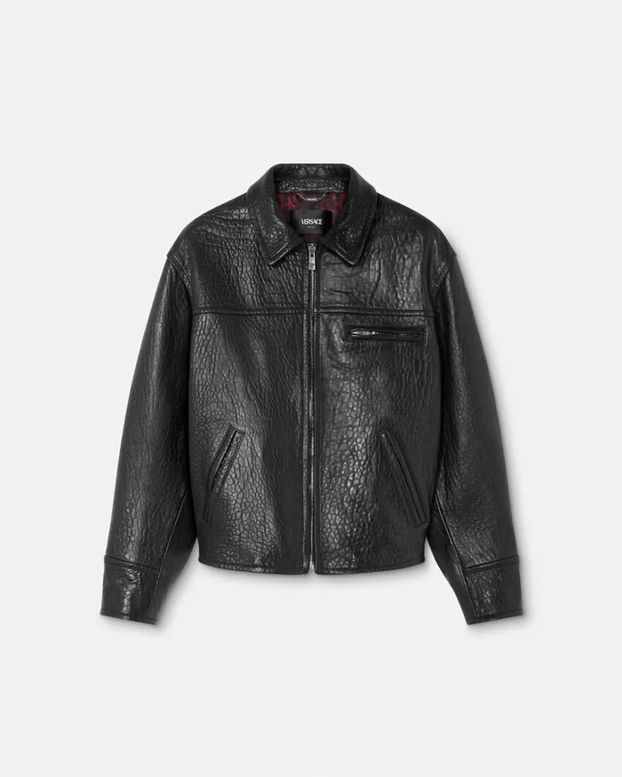 Versace Jackets and Coats Men ElephantEffect Leather Blouson Jacket Black