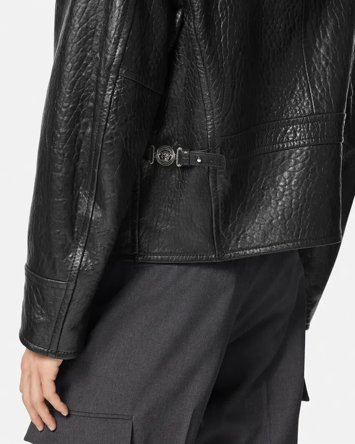 Versace Jackets and Coats Men ElephantEffect Leather Blouson Jacket Black