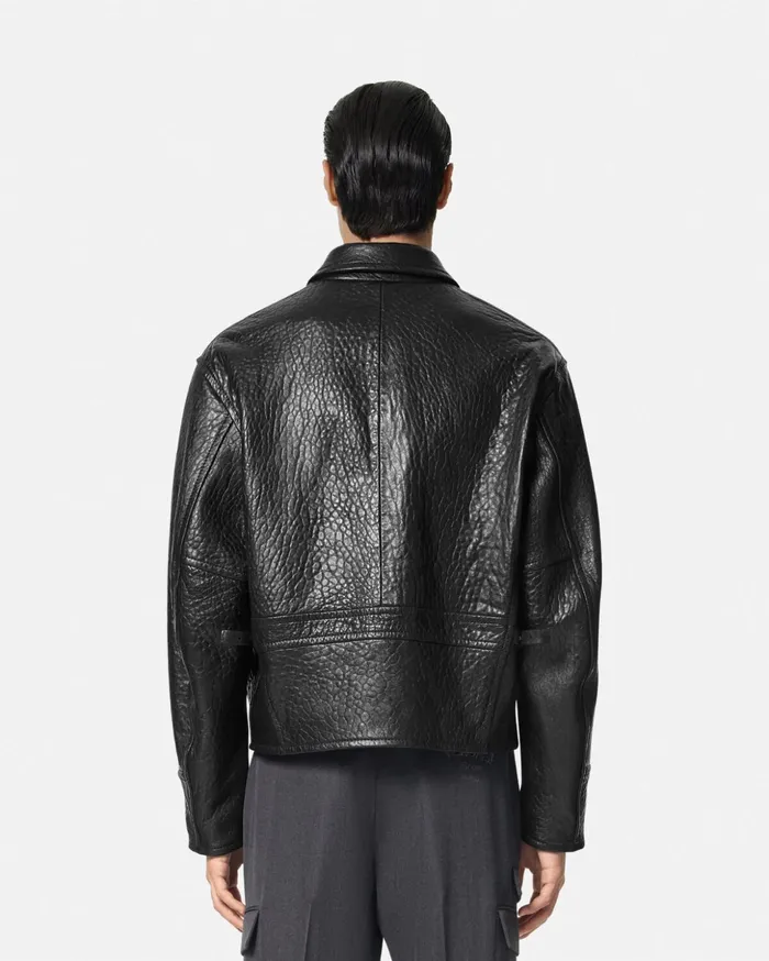 Versace Jackets and Coats Men ElephantEffect Leather Blouson Jacket Black