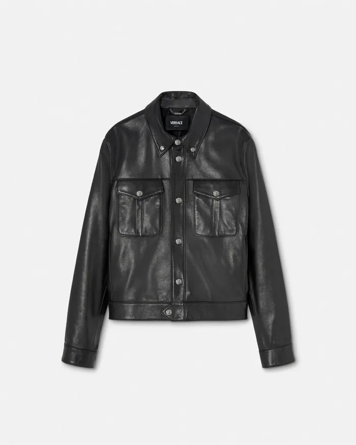 Versace Jackets and Coats Men Leather Blouson Jacket Black