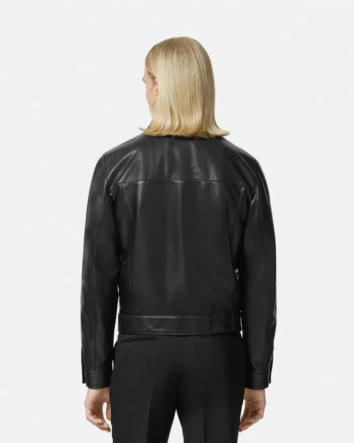 Versace Jackets and Coats Men Leather Blouson Jacket Black