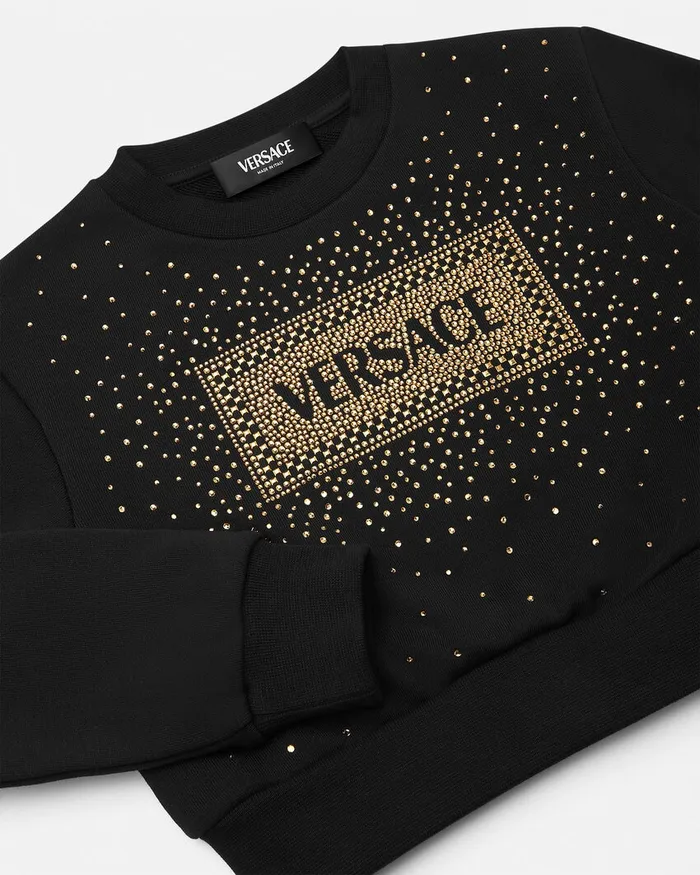 Versace Knitwear and Sweatshirts Kids Crystal 03990s Vintage Logo Sweatshirt Black