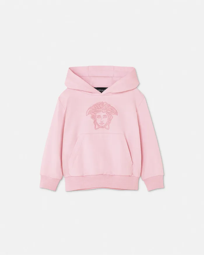 Versace Knitwear and Sweatshirts Kids Embroidered Medusa Baby Hoodie Light Pink