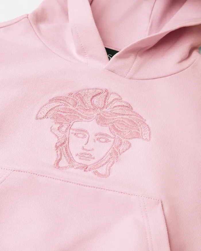 Versace Knitwear and Sweatshirts Kids Embroidered Medusa Baby Hoodie Light Pink