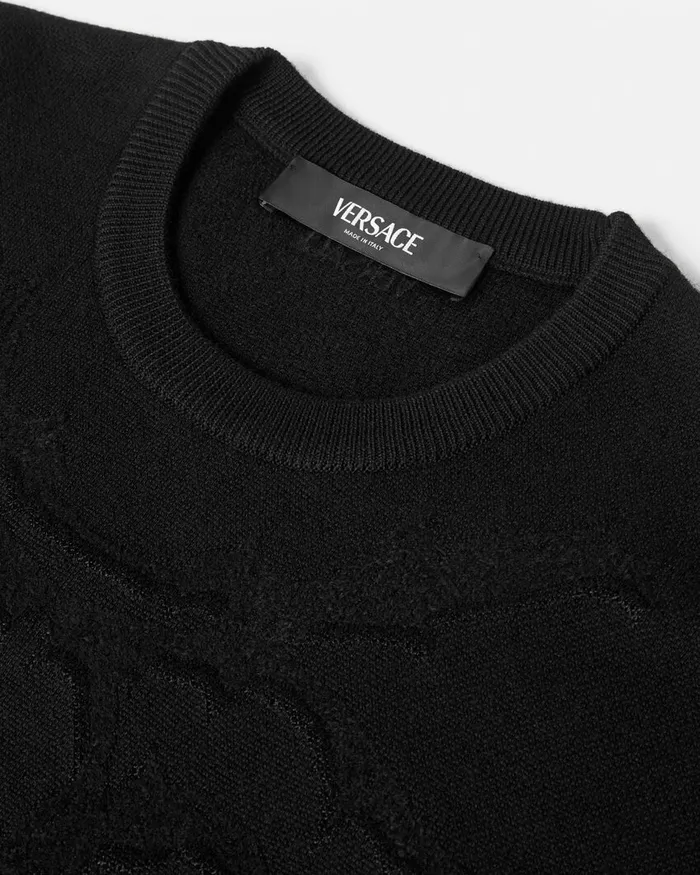 Versace Knitwear Men Acanthus Leaves Merino WoolBlend Knit Sweater Black