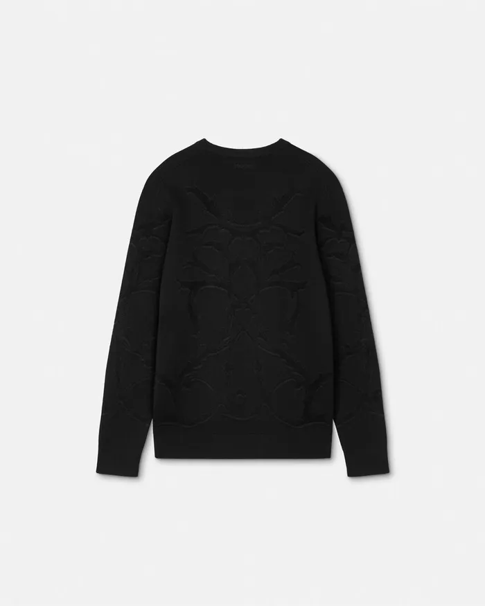 Versace Knitwear Men Acanthus Leaves Merino WoolBlend Knit Sweater Black