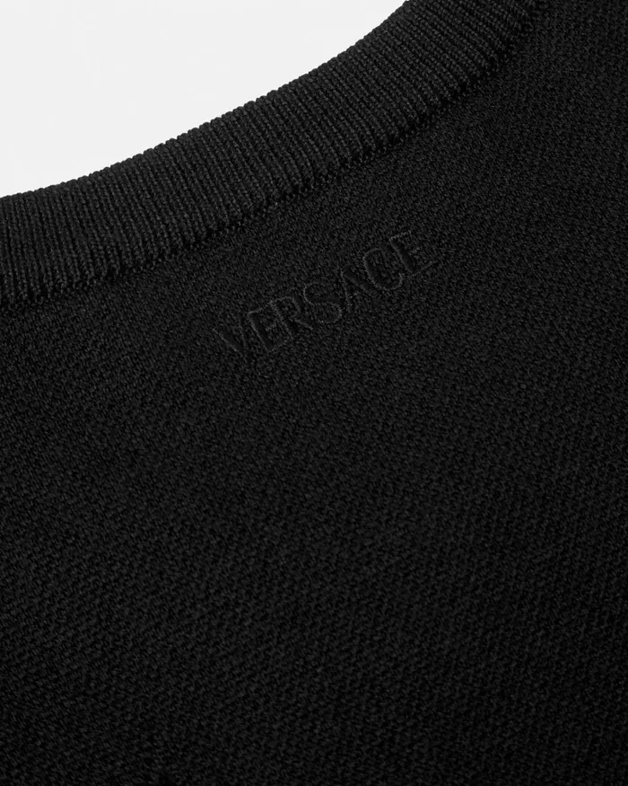 Versace Knitwear Men Acanthus Leaves Merino WoolBlend Knit Sweater Black