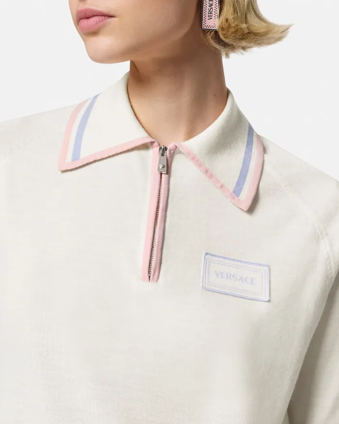 Versace Knitwear Women Knit Loose Polo Shirt White