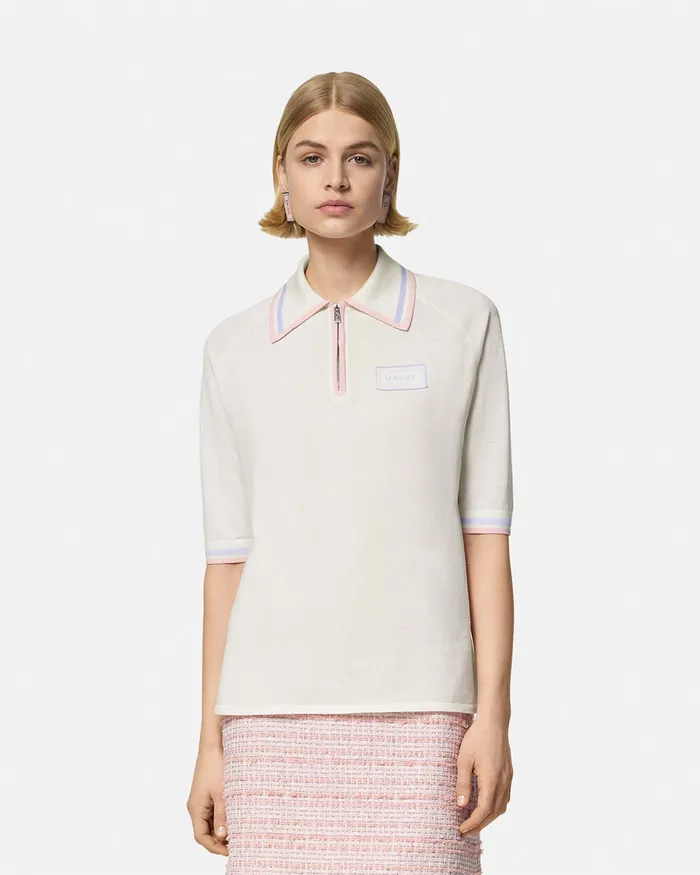 Versace Knitwear Women Knit Loose Polo Shirt White