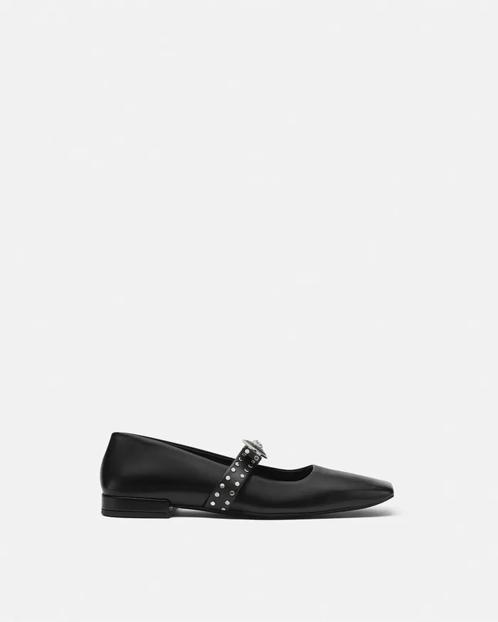 Versace Loafers and Flats Women Gianni Ribbon Studded Ballerinas Blacksilver