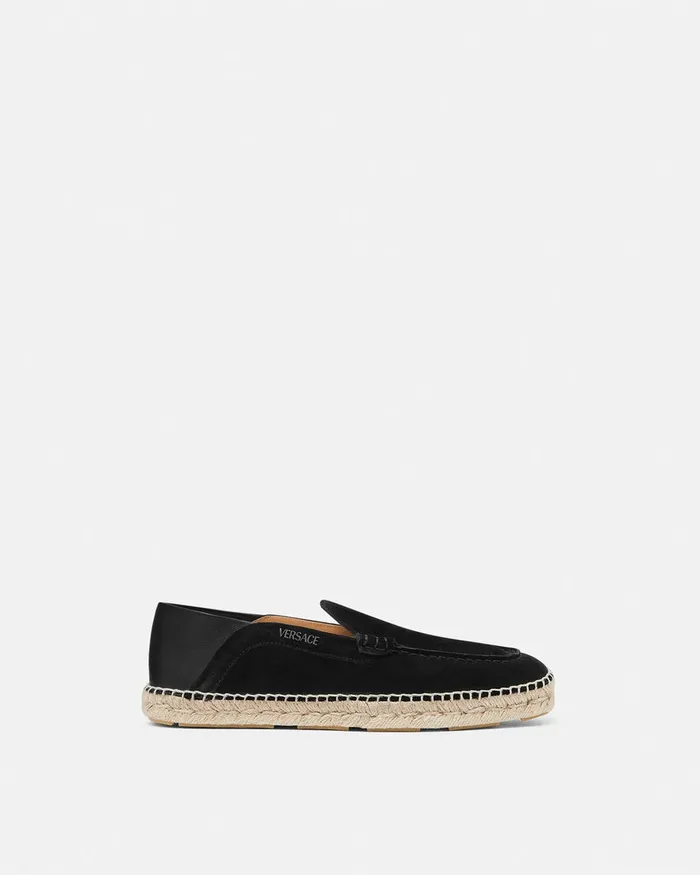 Versace Loafers and Slippers Men Logo Suede Espadrilles Black