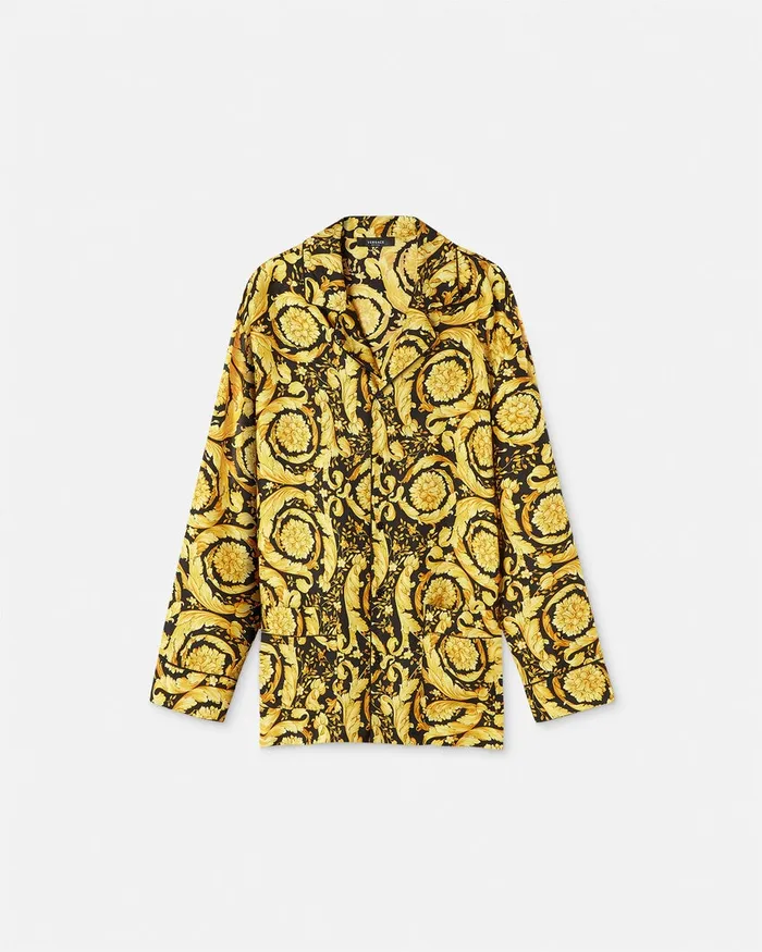 Versace Loungewear and Pajamas Men Barocco Silk Pajama Top Blackprint
