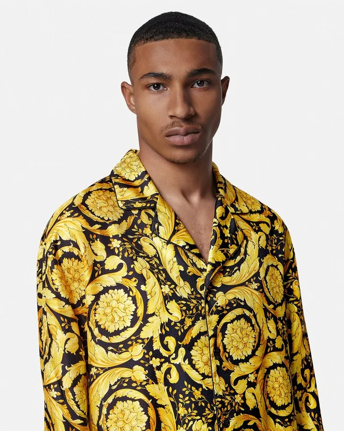Versace Loungewear and Pajamas Men Barocco Silk Pajama Top Blackprint