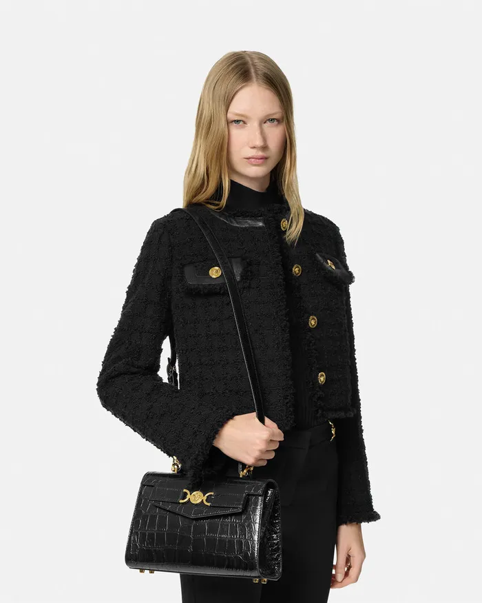 Versace Medusa 03995 Women CrocEffect Medusa 03995 Handbag Blackgold