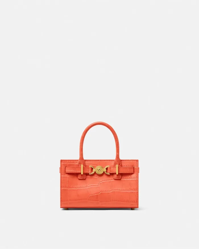 Versace Mini Bags and Clutches Women CrocEffect Medusa 03995 Mini Tote Bag Coral