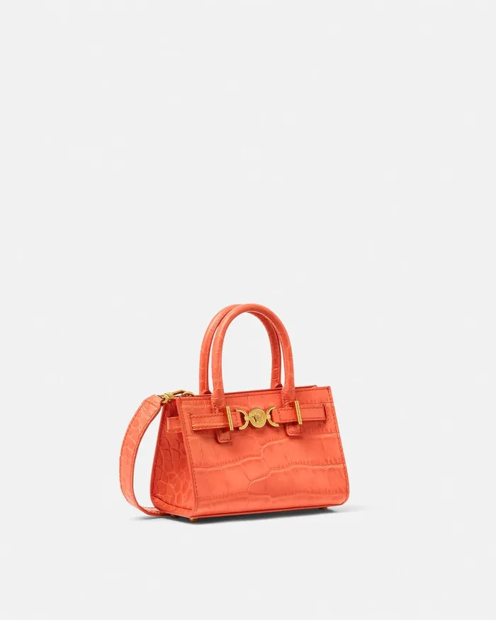 Versace Mini Bags and Clutches Women CrocEffect Medusa 03995 Mini Tote Bag Coral